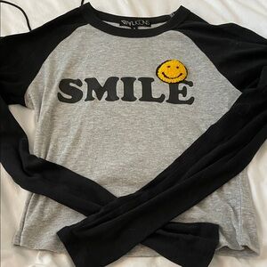 Vinyl Icons Black and Gray Smile Long Sleeve Tee